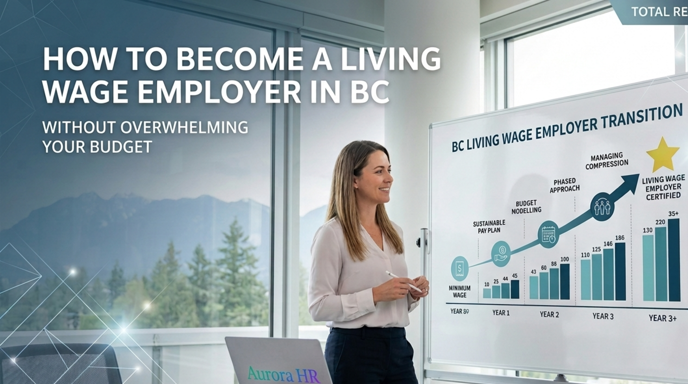BC leadership team mapping out a phased living wage plan on a whiteboard